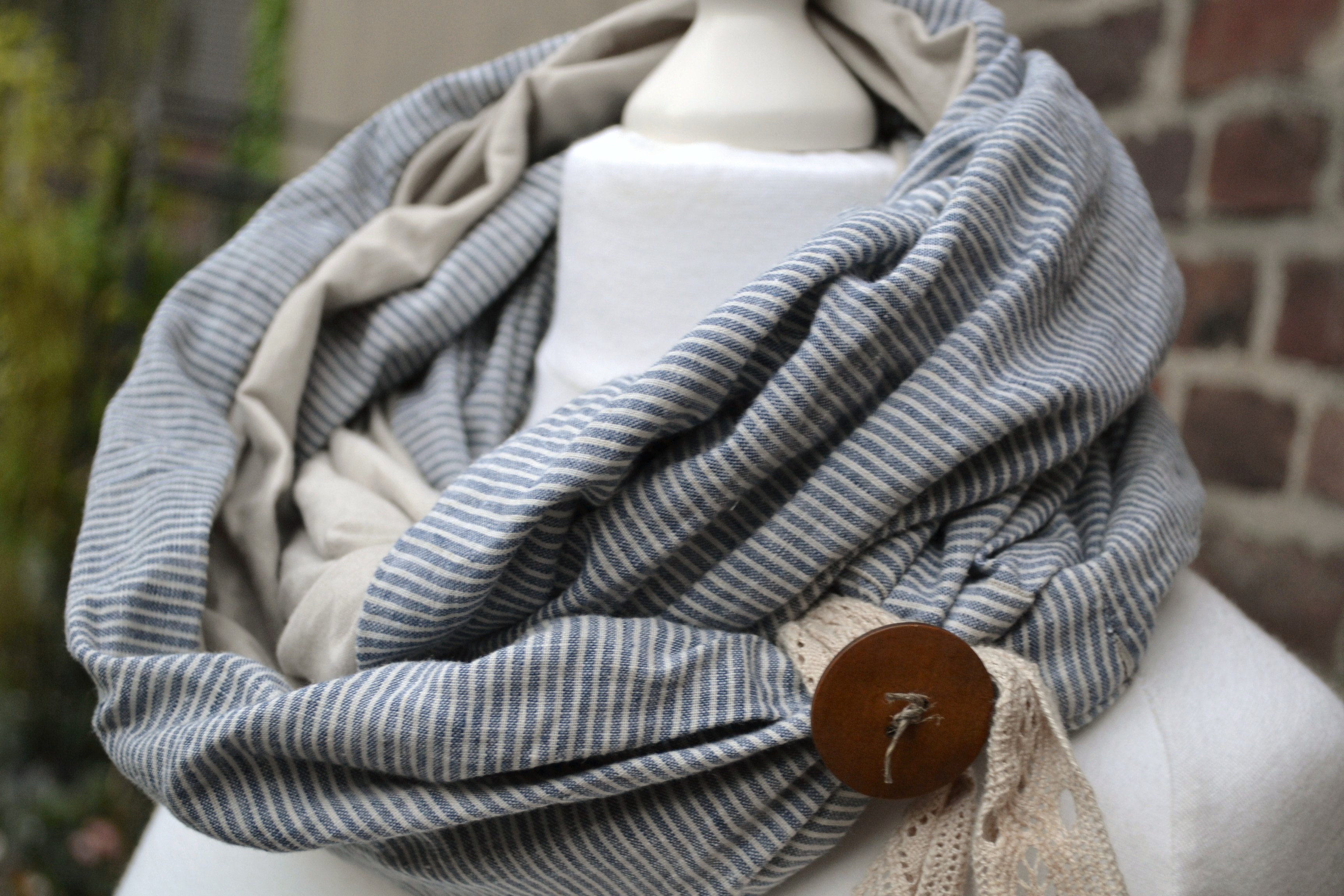 Shabby Loop „Leinen blau & beige“